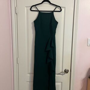 Storm Green Halter Maxi Dress with Slit